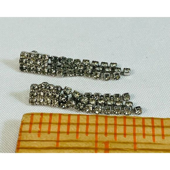 Vintage Rhinestone Dangle Earrings Pierced Silver Tone - Picture 6 of 6
